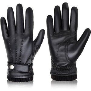 Winter Sheepskin Leather Gloves for Men, Warm Cashmere Lined